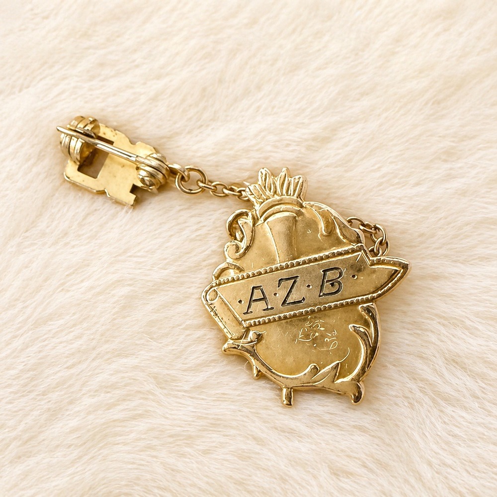 Deillo AZB Fraternity Sorority Pin Brooch 10K Gold Dangle 40 Vintage Charm Rare